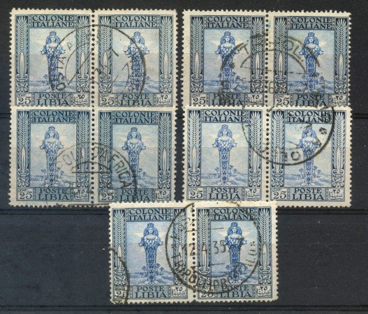 1924/29 - LIBIA -  LOTTO/30062 - 25 cent. AZZURRO CELESTE - 5 COPPIE USATE  - 