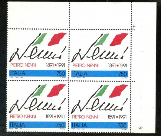 1991 - REPUBBLICA - PIETRO NENNI -  QUARTINA NUOVI - LOTTO/6975Q