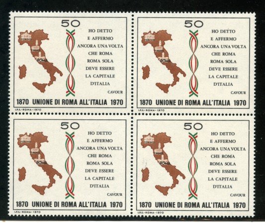 1970 - LOTTO/6529Q - REPUBBLICA - UNIONE DI ROMA ALL'ITALIA  - QUARTINA - NUOVI