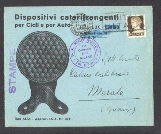 MILANO - 1939 - LOTTO/10903 - REGNO - DISPOSITIVI CATARINFRANGENTI  - BUSTA