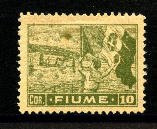 1919 - FIUME - LOTTO/40168 - 10 CORONE CARTA GRIGIA OPACA - LINGUELLATO