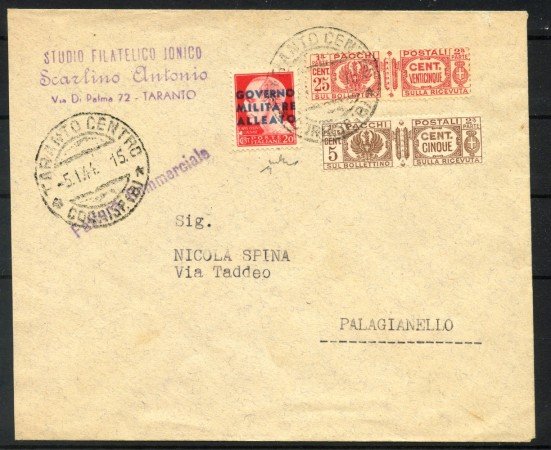1944 - OCCUP. AMERICANA - LOTTO/40122 - BUSTA IN TARIFFA CON AFFRANCATURA D'EMERGENZA