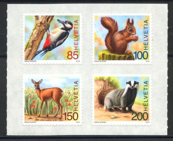 2018 - SVIZZERA - LOTTO /39725 - ANIMALI DEL BOSCO 4v. - NUOVI ADESIVI