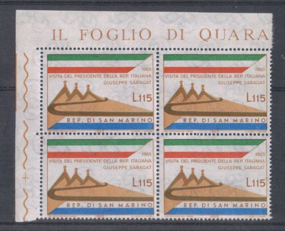 1965 - LOTTO/7900Q - SAN MARINO - VISITA SARAGAT - QUARTINA
