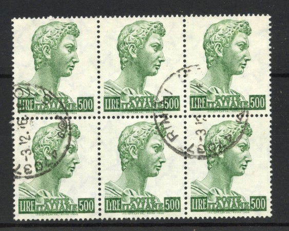 1969 - REPUBBLICA - LOTTO/42831B - 500 LIRE SAN GIORGIO BLOCCO DI 6 USATI