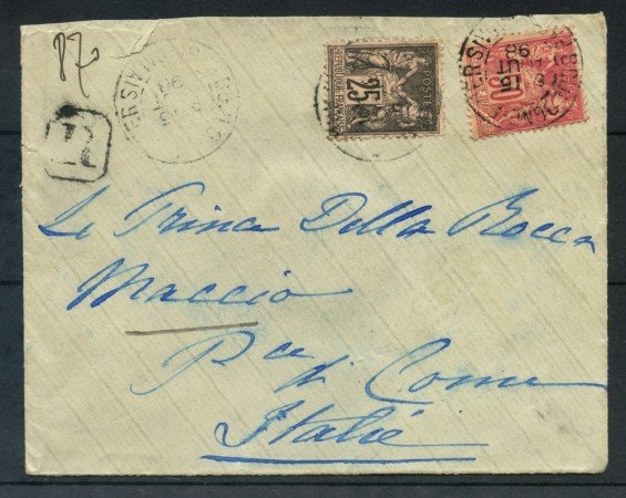 1898 - FRANCIA - 25 e 50 cent. BUSTA PER L'ITALIA - LOTTO/26263