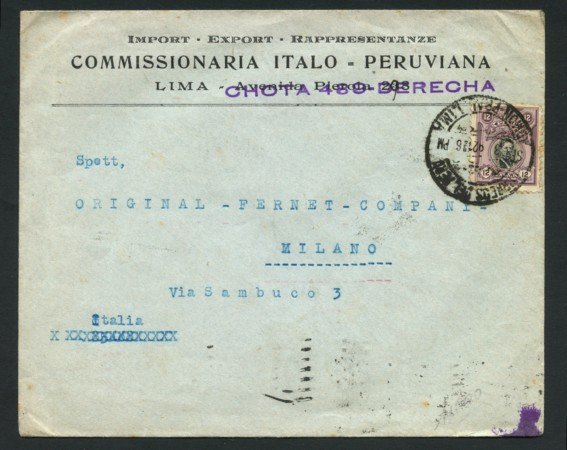 PERU' - 1921 - LOTTO/18820 - BUSTA DA LIMA PER MILANO