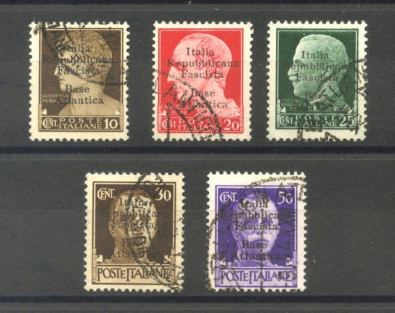 1943 - BASE ATLANTICA - LOTTO/39892 - SOPRASTAMPATI  5v. USATI - FIRMATI G.OLIVA