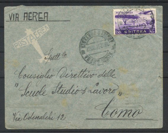 1938 - ERITREA - LOTTO/42190 - POSTA AEREA 1,50 LIRE SU BUSTA PER COMO
