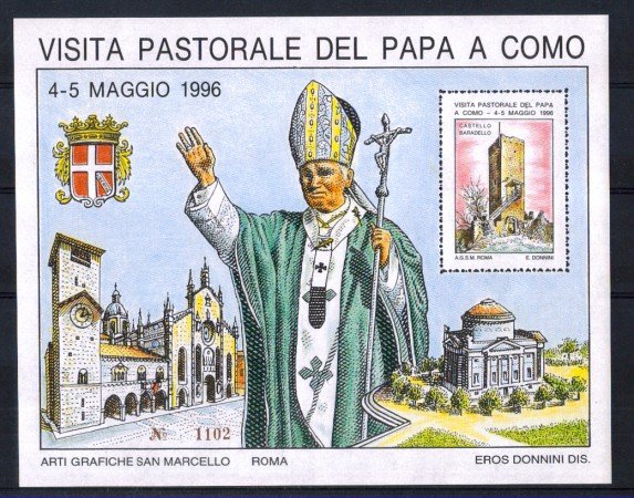 1996 - LBF/3779 - ITALIA -  VISITA DEL PAPA A COMO FOGLIETTO ERINNOFILO