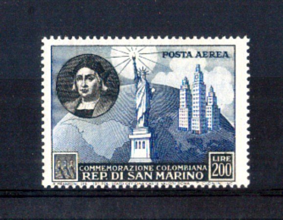 1952 - LOTTO/10648 - SAN MARINO - 200 LIRE POSTA AEREA CRISTOFORO COLOMBO - NUOVO