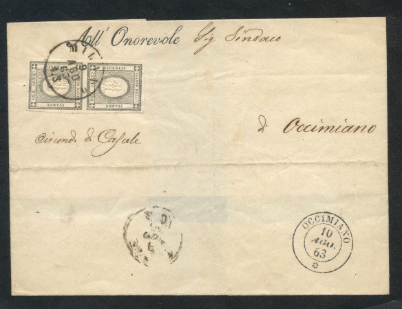 1863 - REGNO - LOTTO/30278 -  1 Cent.  PER LE STAMPE - COPPIA SU BUSTA 