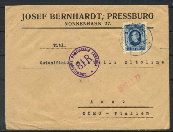 1942 - CECOSLOVACCHIA - LOTTO/42439 - BUSTA DA PRESSBURG A COMO - CENSURA