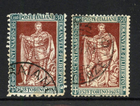 1928 - REGNO - LOTTO/42681 - 30 CENT. EMANUELE FILIBERTO - DUE VALORI CON DIVERSE DENTELLATURE - USATI