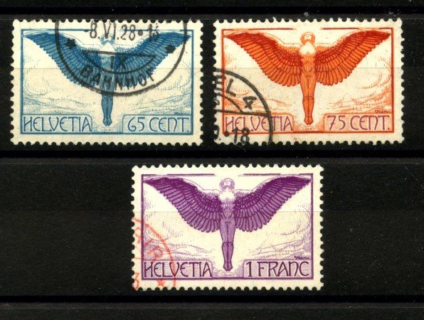 1924/36 - SVIZZERA - LOTTO/40656 - POSTA AEREA ICARO IN VOLO 3v. - USATI