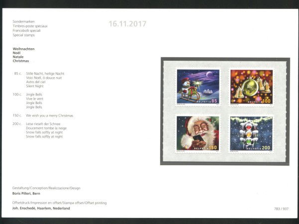 2017 - SVIZZERA - LOTTO /39721F - NATALE 4v. - NUOVI ADESIVI FOLDER