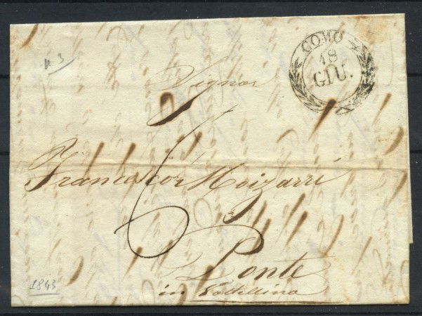 1843 - PREFILATELICA - LOTTO/41074 - LETTERA DA COMO PER PONTE VALTELLINA