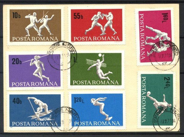 1971 - ROMANIA - SPORT DIVERSI 8v. - SERIE COMPLETA USATA SU CARTOLINA POSTALE - LOTTO/31828