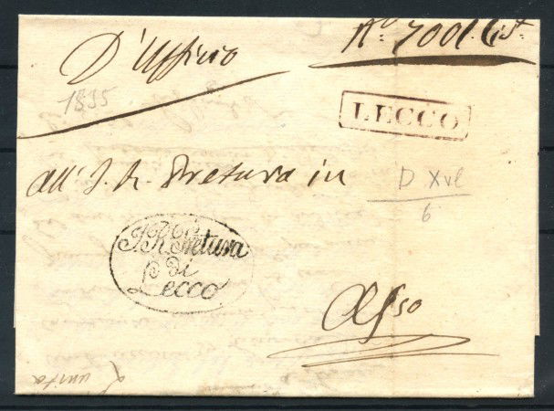 1835 - LOMBARDO VENETO - LOTTO/43204 - LETTERA DA LECCO PER  ASSO  