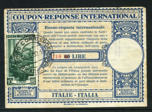 1952 - REPUBBLICA - COUPONS REPONSE INTERNATIONAL - AFFRANCATO - LOTTO/32130