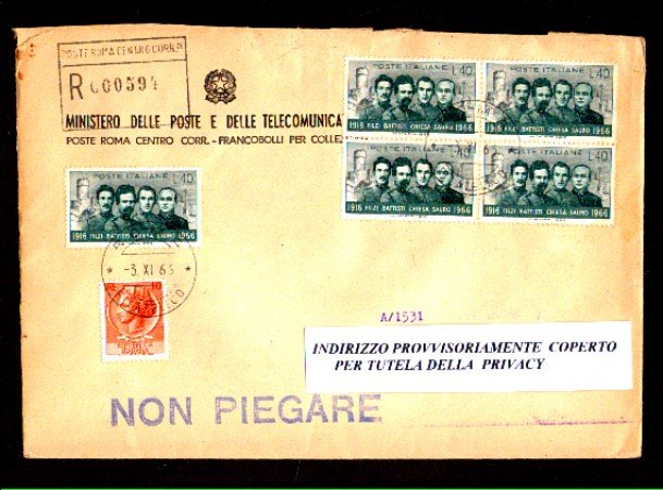 1966 - LBF/1413 - REPUBBLICA - PATRIOTI ITALIANI - BUSTA RACC. FDC