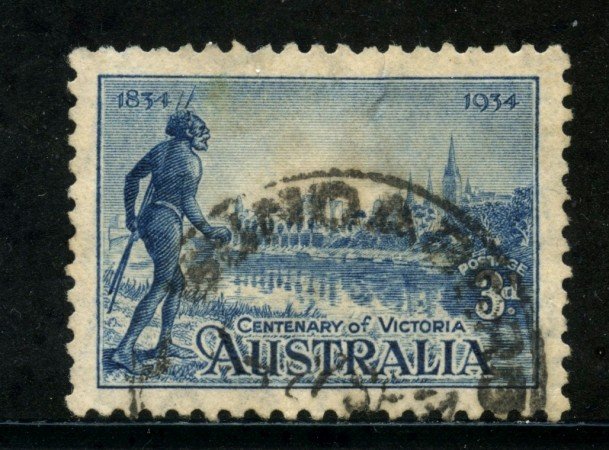 1934 - AUSTRALIA - 3p. BLU COLONIA DI VICTORIA - USATO - LOTTO/29180