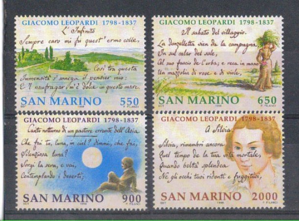 1998 - LOTTO/8190 - SAN MARINO - GIACOMO LEOPARDI 4v. - NUOVI