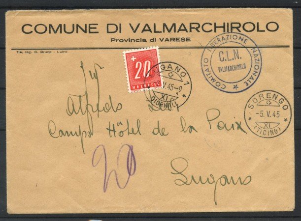 1945 - LUOGOTENENZA - LOTTO/40311 - BUSTA IN FRANCHIGIA  PER LUGANO