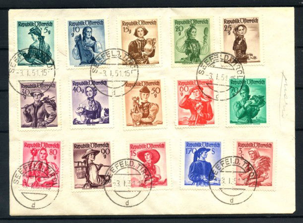 1951 - AUSTRIA - LOTTO/43241 - SERIE COSTUMI REGIONALI 16v.  SU BUSTA