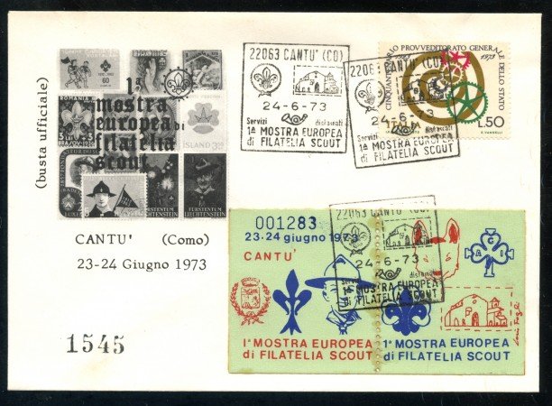 1973 - CANTU' (CO) 1° MOSTRA EUROPEA DI FILATELIA SCOUT - BUSTA - LOTTO/31216