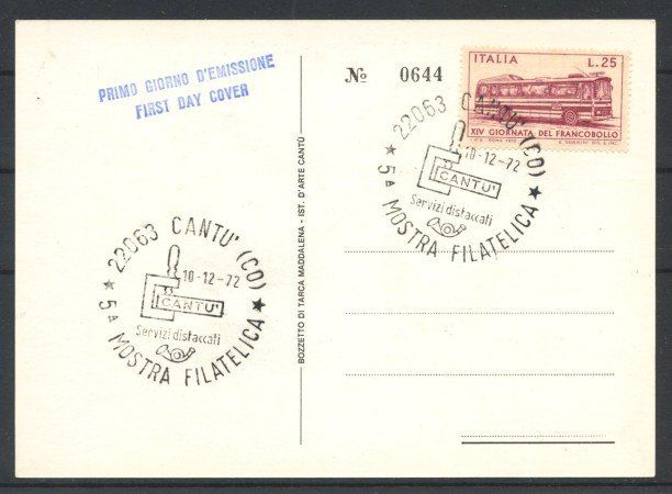 1972 - REPUBBLICA - LOTTO/41884 - CANTU' CARTOLINA 5° MOSTRA FILATELICA 