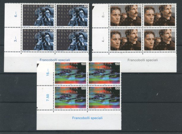 1995 - LOTTO/24557Q - SVIZZERA - CENTENARIO DEL CINEMA 3v. - QUARTINE NUOVI