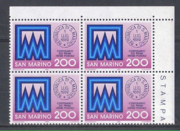 1982 - LOTTO/8023Q - SAN MARINO - INTERI POSTALI - QUARTINA