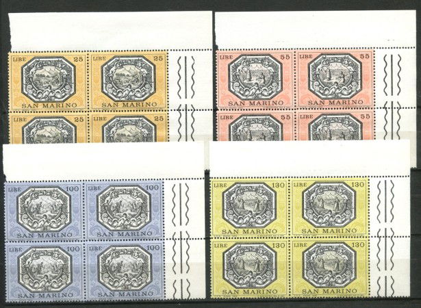 1972 - LOTTO/7935Q - SAN MARINO - ALLEGORIE 4v. - QUARTINE NUOVI