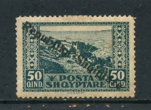 1925 - ALBANIA - 50q. VERDE BLU SOPRASTAMPATO - LING. - LOTTO/29620