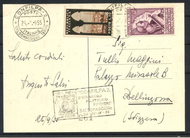 1955 - REPUBBLICA - LOTTO/41725 - 2° CONVEGNO FILATELICO CONFILPA SALSOMAGGIORE