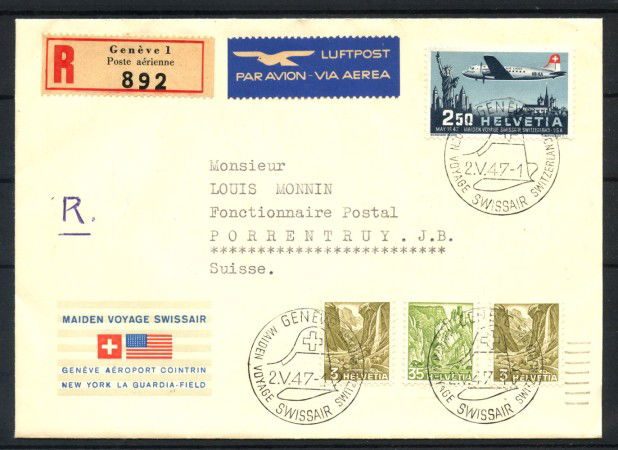 1947 - SVIZZERA - LOTTO/41585 - VOLO INAUGURALE SVISSAIR  GINEVRA NEW YORK