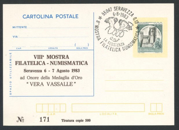 1983 - REPUBBLICA - SERAVEZZA - MOSTRA LA RESISTENZA - CARTOLINA POST. - LOTTO/27796