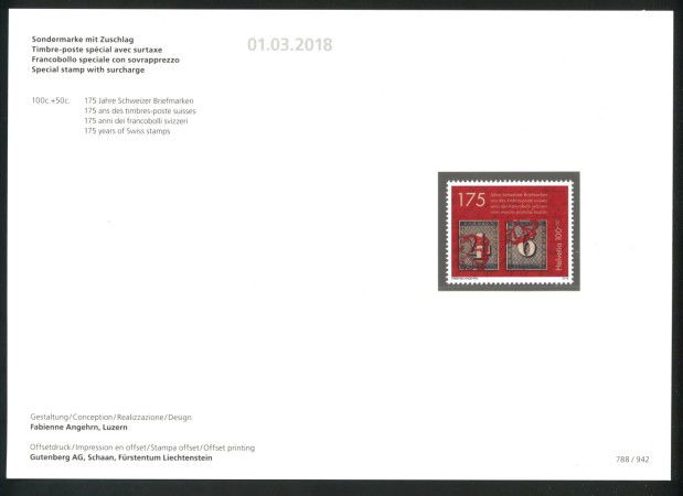 2018 - SVIZZERA - LOTTO/39726F - ANNIVERSARIO DEL FRANCOBOLLO - NUOVO  FOLDER
