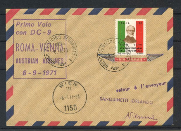 1971 - TEMATICA AEREA - LOTTO/41484 - PRIMO VOLO ROMA VIENNA - BUSTA