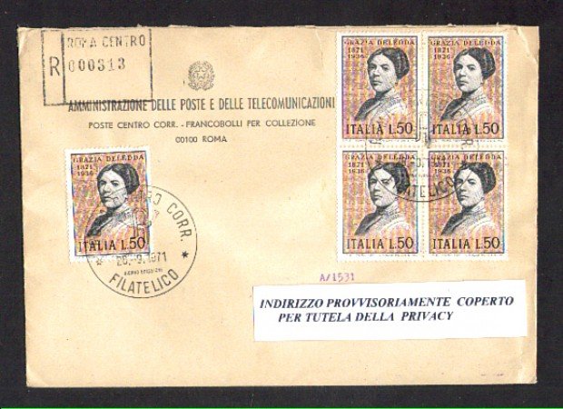 1971 - LBF/1381 - REPUBBLICA -  GRAZIA DELEDDA - BUSTA RACC. FDC