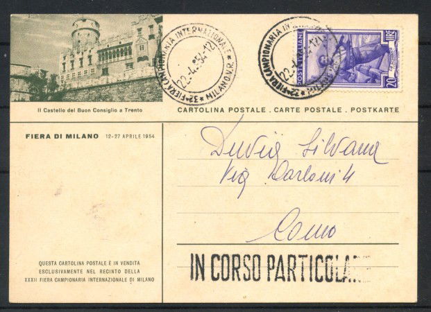 1954 - REPUBBLICA - LOTTO/42192 - CARTOLINA POSTALE FIERA DI MILANO