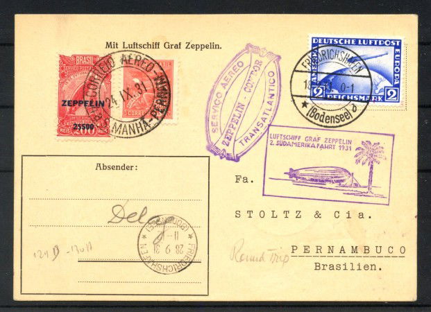 1931 - GERMANIA - LOTTO/42349 - VOLO ZEPPELIN VIAGGIO IN SUD AMERICA