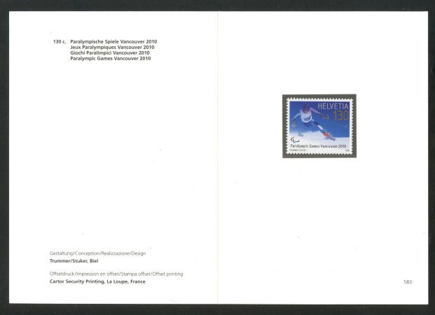 2009 - SVIZZERA - LOTTO/37726F - OLIMPIADI  SCI ALPINO 1v. - NUOVO - FOLDER