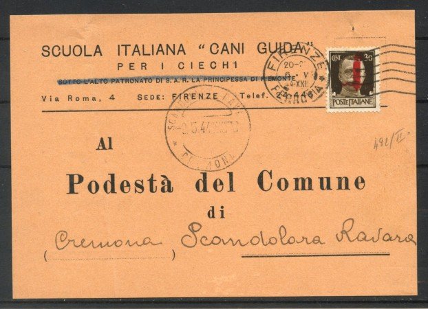 1944 - REPUBBLICA SOCIALE - LOTTO/40141 - 30cent. TIRATURA FIRENZE SU CARTOLINA