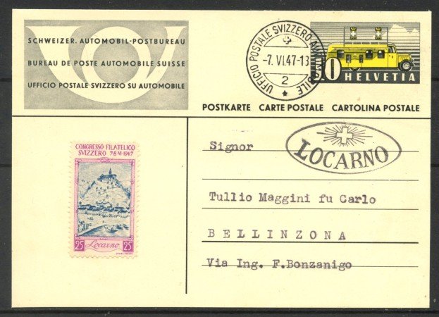 1947 - SVIZZERA - LOTTO/40684 - CONGRESSO FILATELICO SVIZZERO CARTOLINA POSTALE