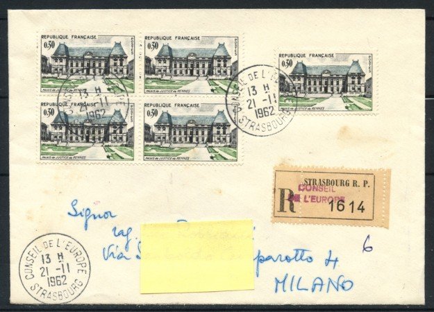 1962 - FRANCIA - PALAZZO DI GIUSTIZIA 5v. - BUSTA RACCOMANDATA - LOTTO/25119