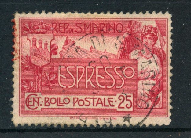 1907 - SAN MARINO - 25c. ESPRESSO - USATO - LOTTO/27223