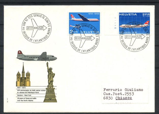 1972 - SVIZZERA - LOTTO/41612 - VOLO SPECIALE SWISSAIR  GINEVRA NEW YORK