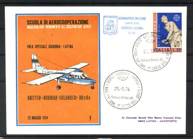 1974 - REPUBBLICA - LOTTO/42729 - 50° ANNIVERSARIO CORSO DI OSSERVAZIONE AEREA